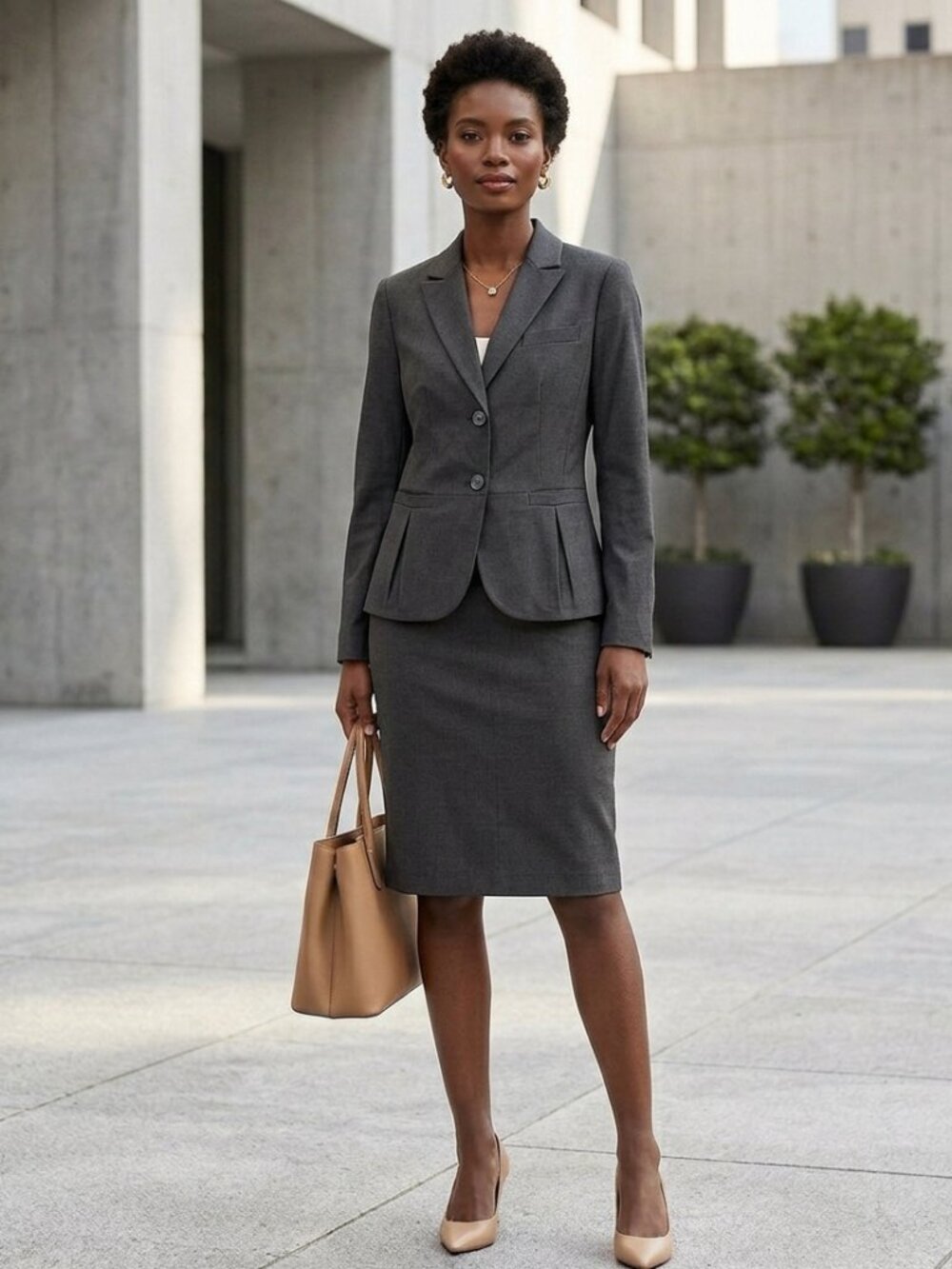 Charcoal grey women skirt suit